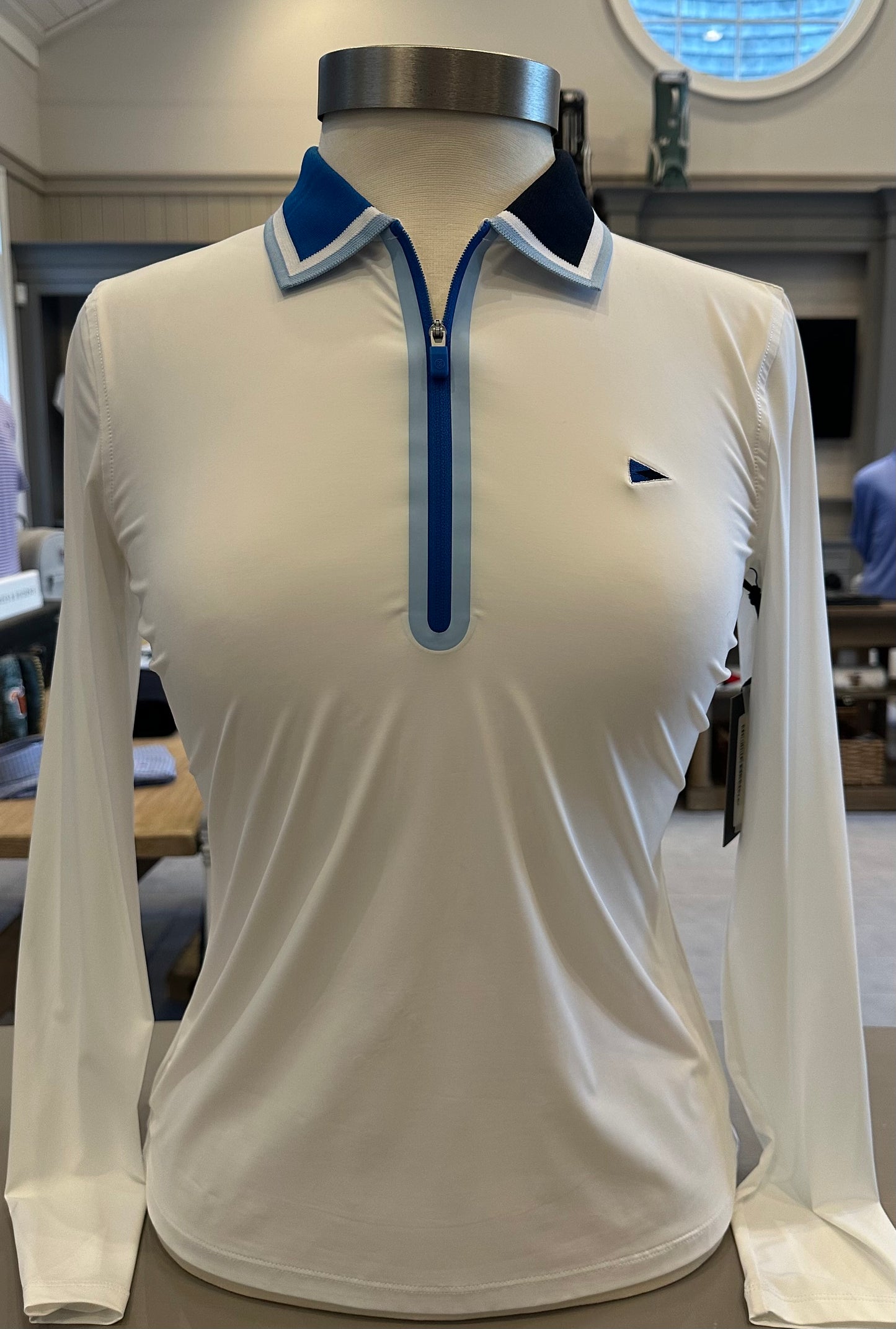 GFORE White and Blue Long Sleeve Zip